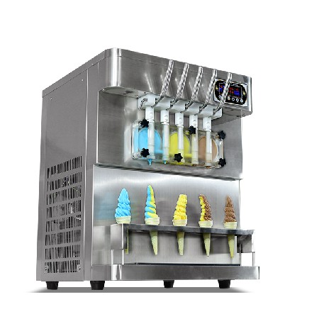 Commercial countertop 5 flavors soft serve ice cream machine, 3+2 mixed flavors soft ice cream making machine, transparent dispenser